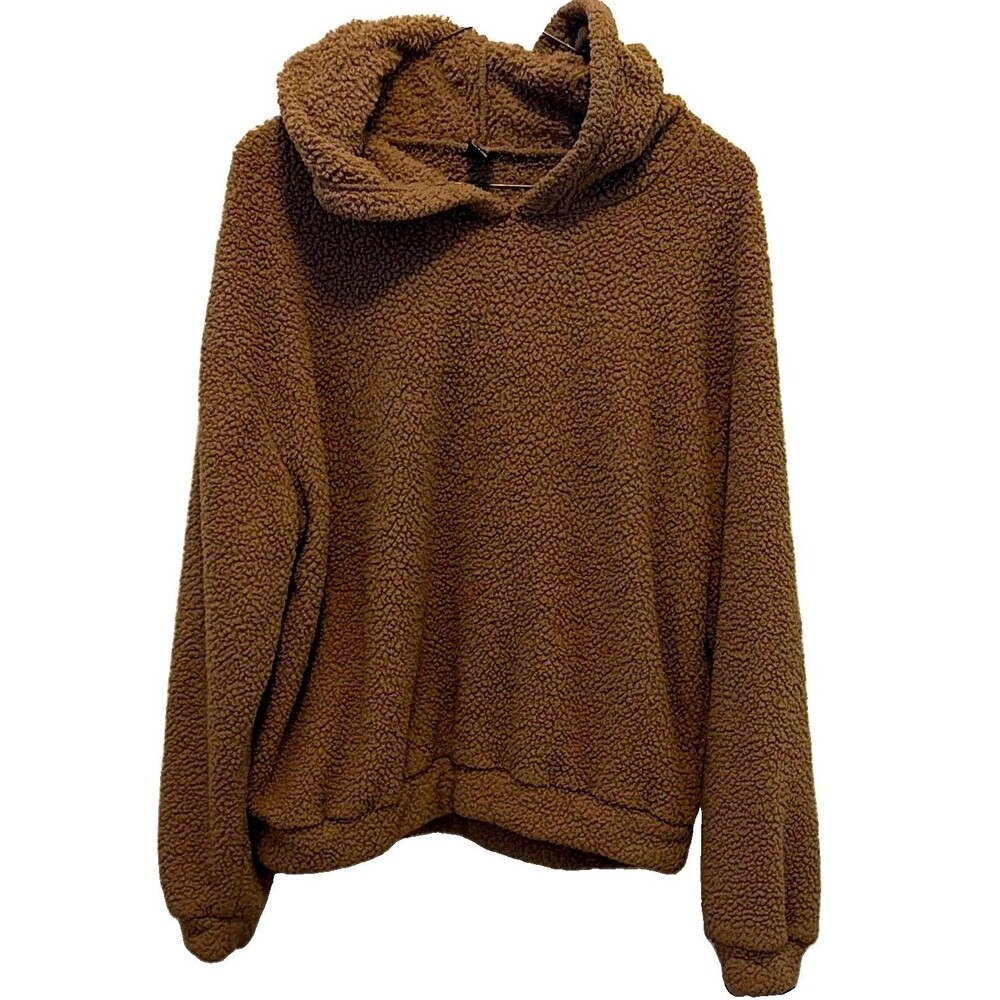 SHEIN Brown Fleece Polyester Pullover Hoodie Solid Long Sleeve Women’s M